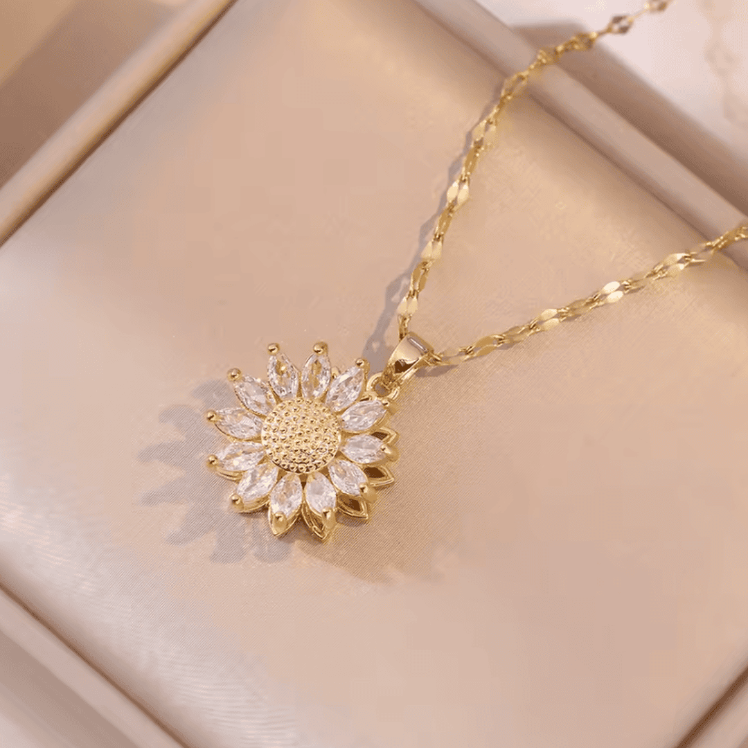 Parure Collier et Boucles Tournesol Zircone Argenté