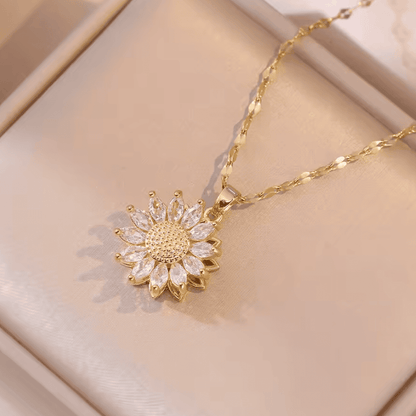 Parure Collier et Boucles Tournesol Zircone Argenté