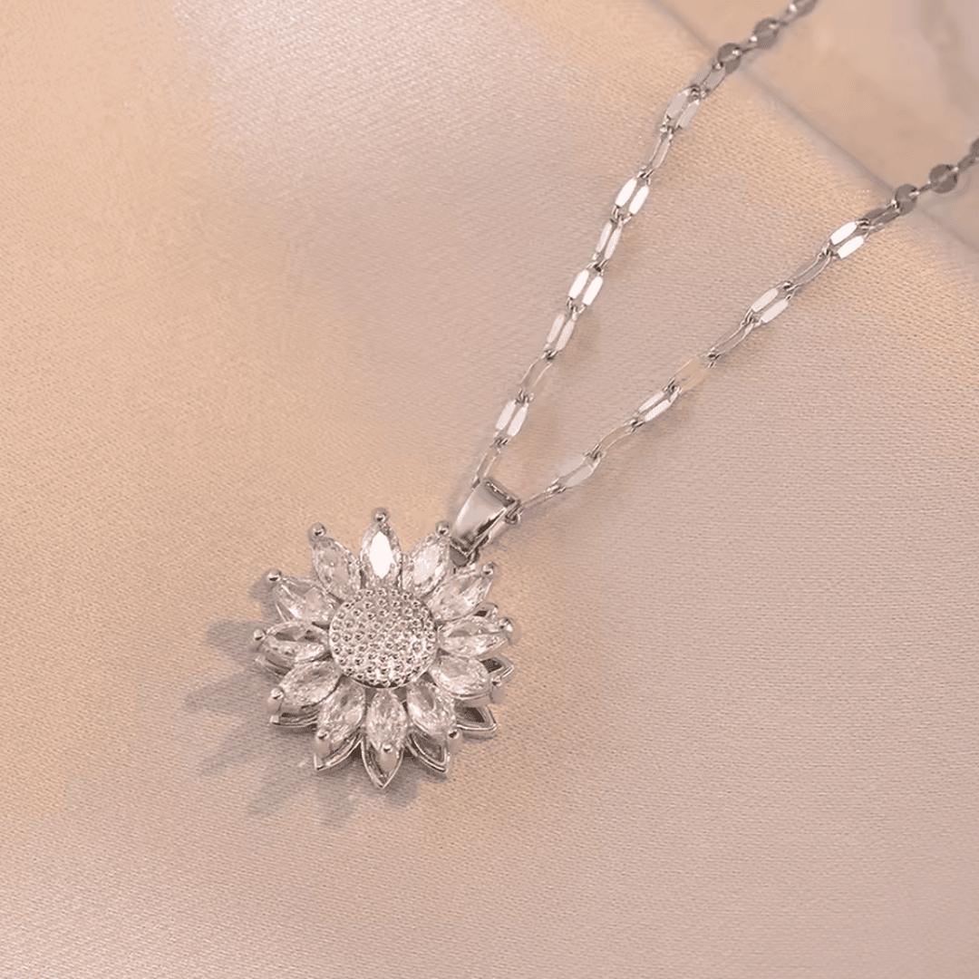 Parure Collier et Boucles Tournesol Zircone Argenté