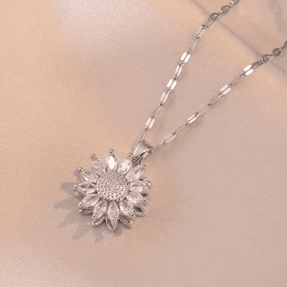 Parure Collier et Boucles Tournesol Zircone Argenté