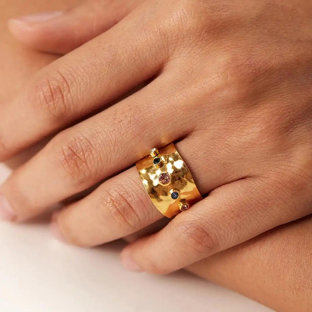 Bague Dorée Zircone Rétro