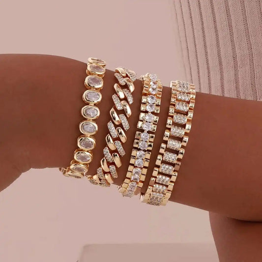 Ensemble Bracelets Zircone Ajustables Dorés