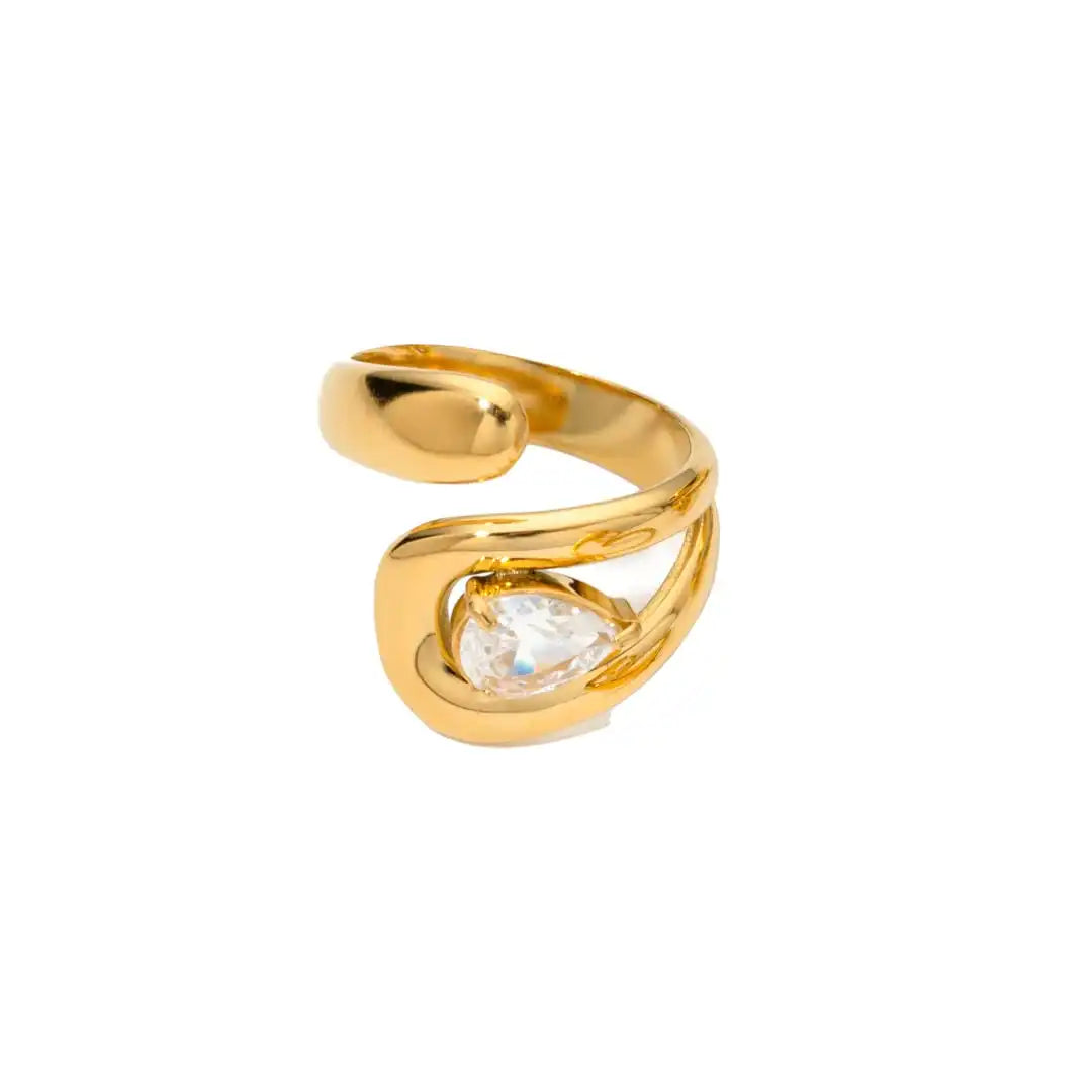 Bague Goutte d'Eau Zircone Dorée Intemporelle