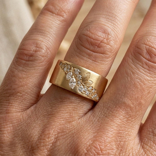 Bague Feuille Zircone Incrustation Dorée