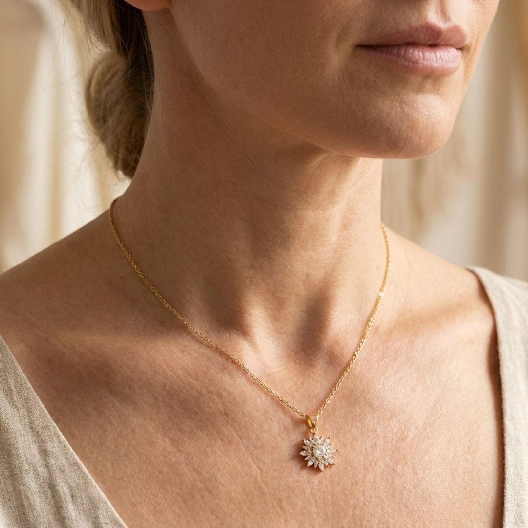 Parure Collier et Boucles Tournesol Zircone Argenté