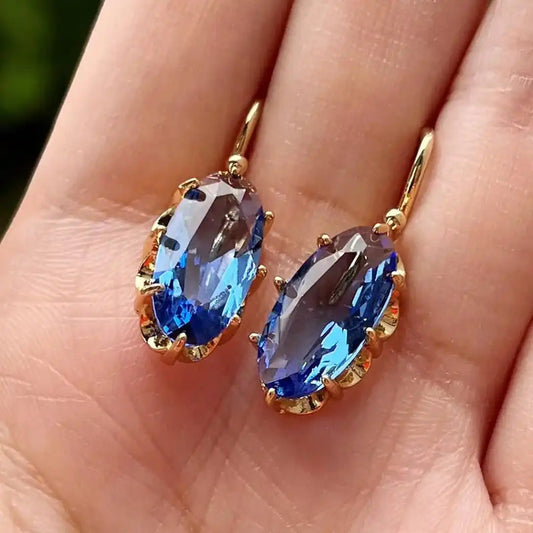 Boucles d'oreilles Fleur Doree et Bleue