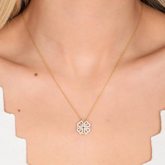 Collier Trèfle Doré Pendentif Cœur Zircone