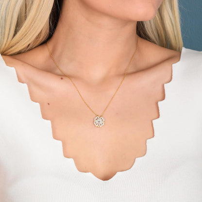 Collier Trèfle Doré Pendentif Cœur Zircone