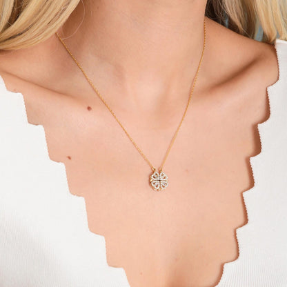 Collier Trèfle Doré Pendentif Cœur Zircone