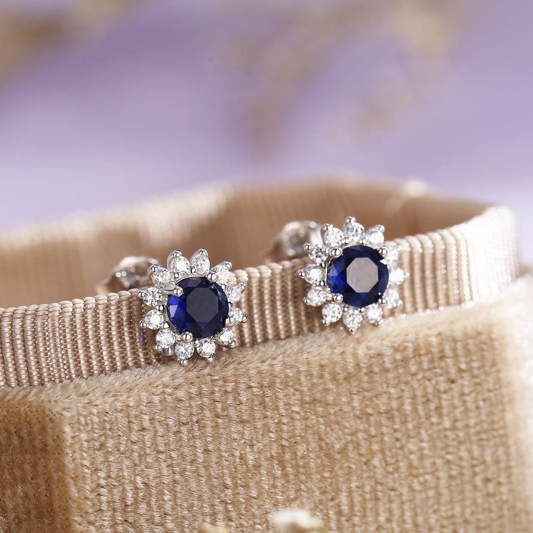 Boucles d'oreilles Floraison Celeste Saphir