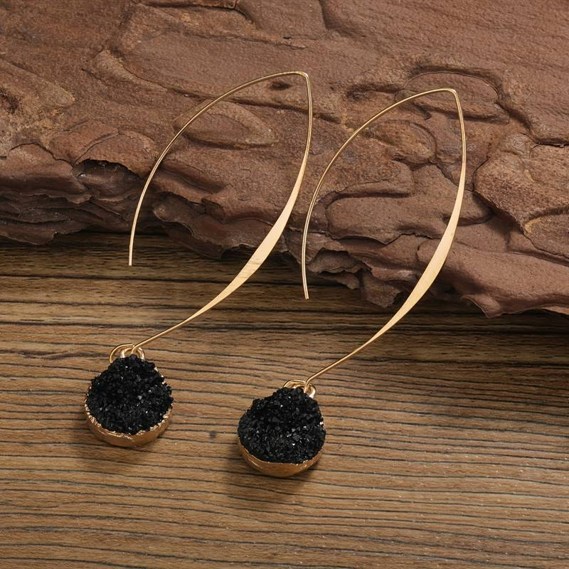 Boucles d'oreilles Noire & Or™ | Élégance vintage, pendantes