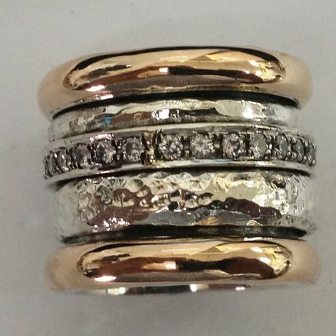 Bague vintage épaisse en or et argent