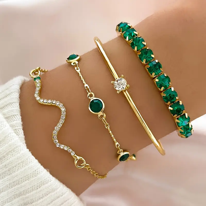 Luna | Ensemble de Bracelets Vintage Verts Élégants avec Cristaux