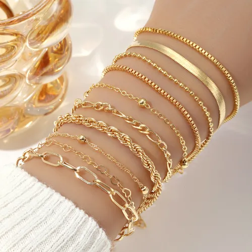 Ensemble Bracelets Empilables Perles Dorées