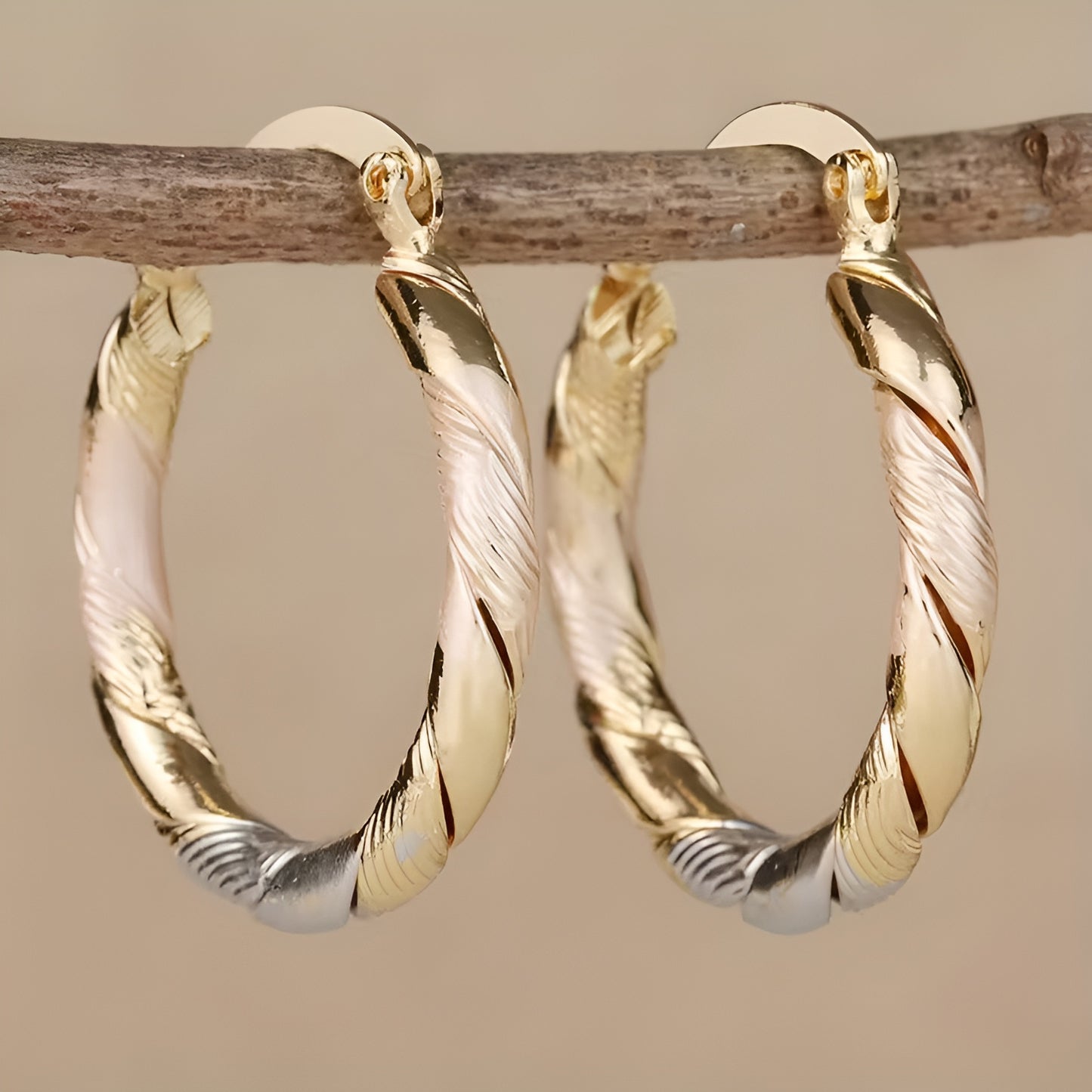 Créoles rondes vintage – Or, argent et or rose