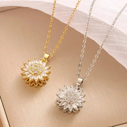Parure Collier et Boucles Tournesol Zircone Argenté