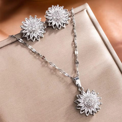 Parure Collier et Boucles Tournesol Zircone Argenté