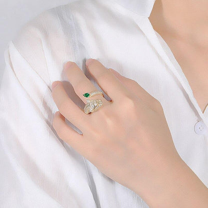 Bague Léopard Ajustable Ornée de Zircons