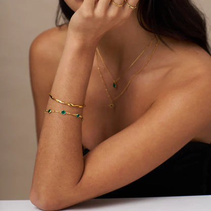 Bracelet Chaîne avec Maillons Émeraude | Or