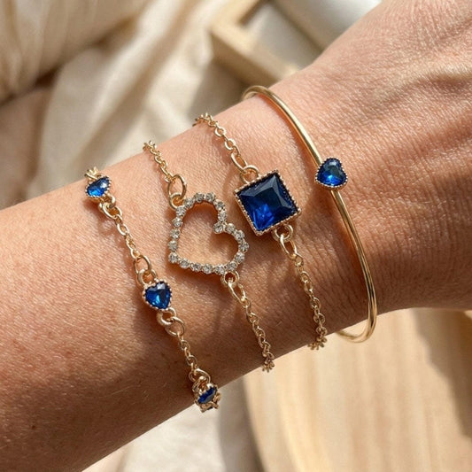 Parure de bracelets Coeurs Dores Saphir